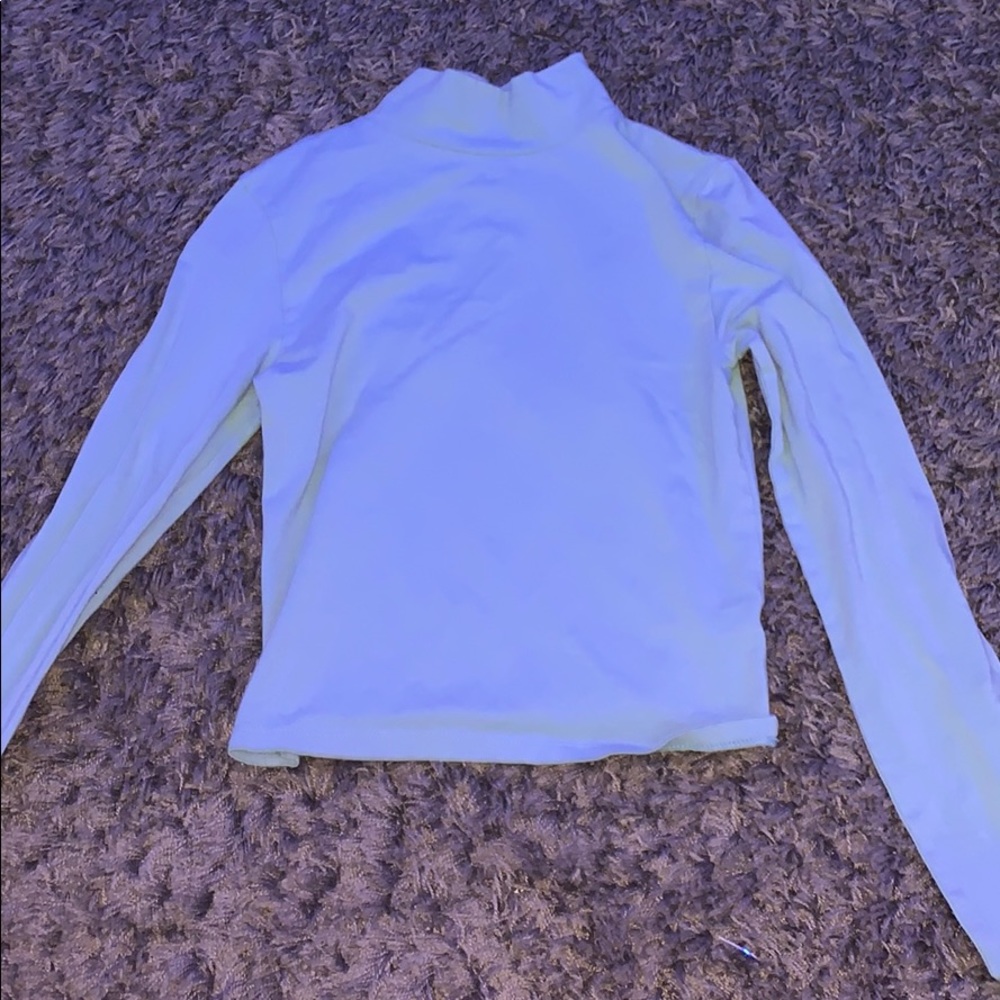 blue high neck long sleeve shirt